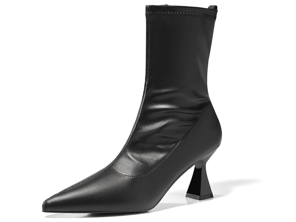 Coutgo Womens Ankle Boots Pointed Toe Low Kitten Heel Side Zipper Office Dress Fall Booties Shoes | Amazon (US)