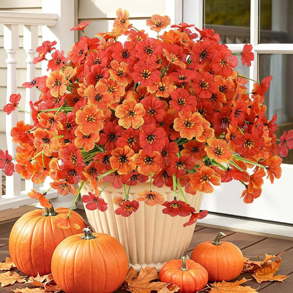 MACTING Artificial Fall Flowers for Outdoors 12 Bundles Faux Mums Outdoor Plants UV Resistant Fak... | Amazon (US)