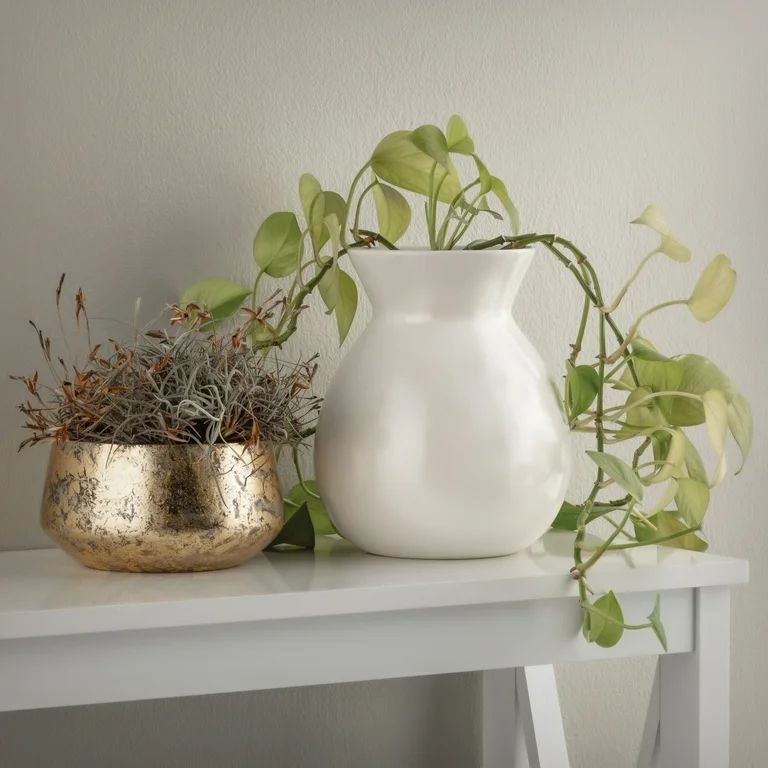Better Homes & Gardens White Rustic Ceramic Decorative Table Vase, 8"x6.75" | Walmart (US)