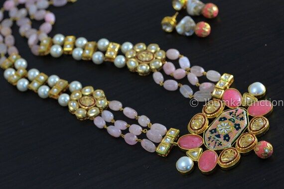 Pink Jadau necklace, Long Indian Haram, Indian wedding, Bollywood Necklace, Kundan Necklace, Indi... | Etsy (US)