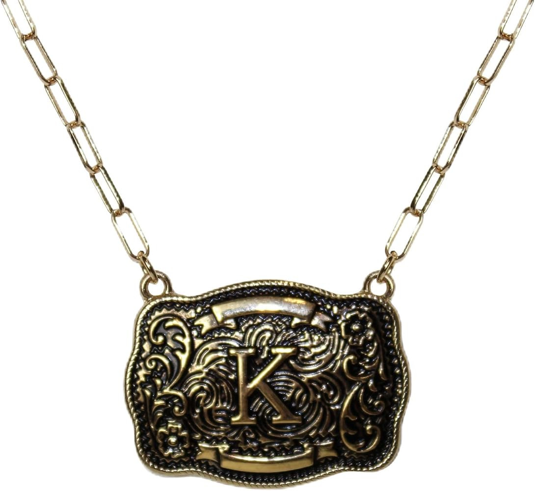 Western Initial Monogram Belt Buckle Necklaces | Amazon (US)
