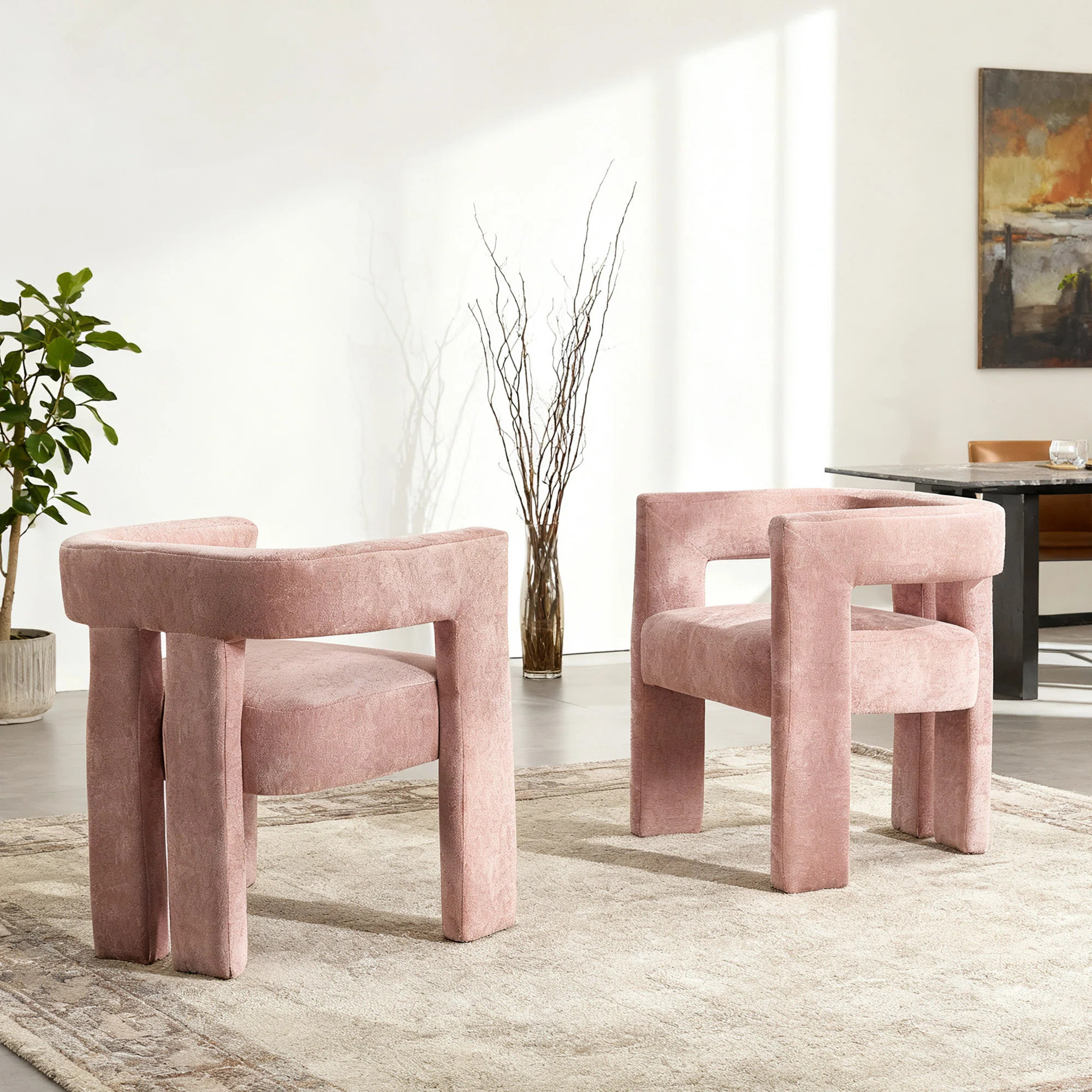 Modern Accent Chair Chenille Upholstered Armchair Set of 2 | Wayfair North America