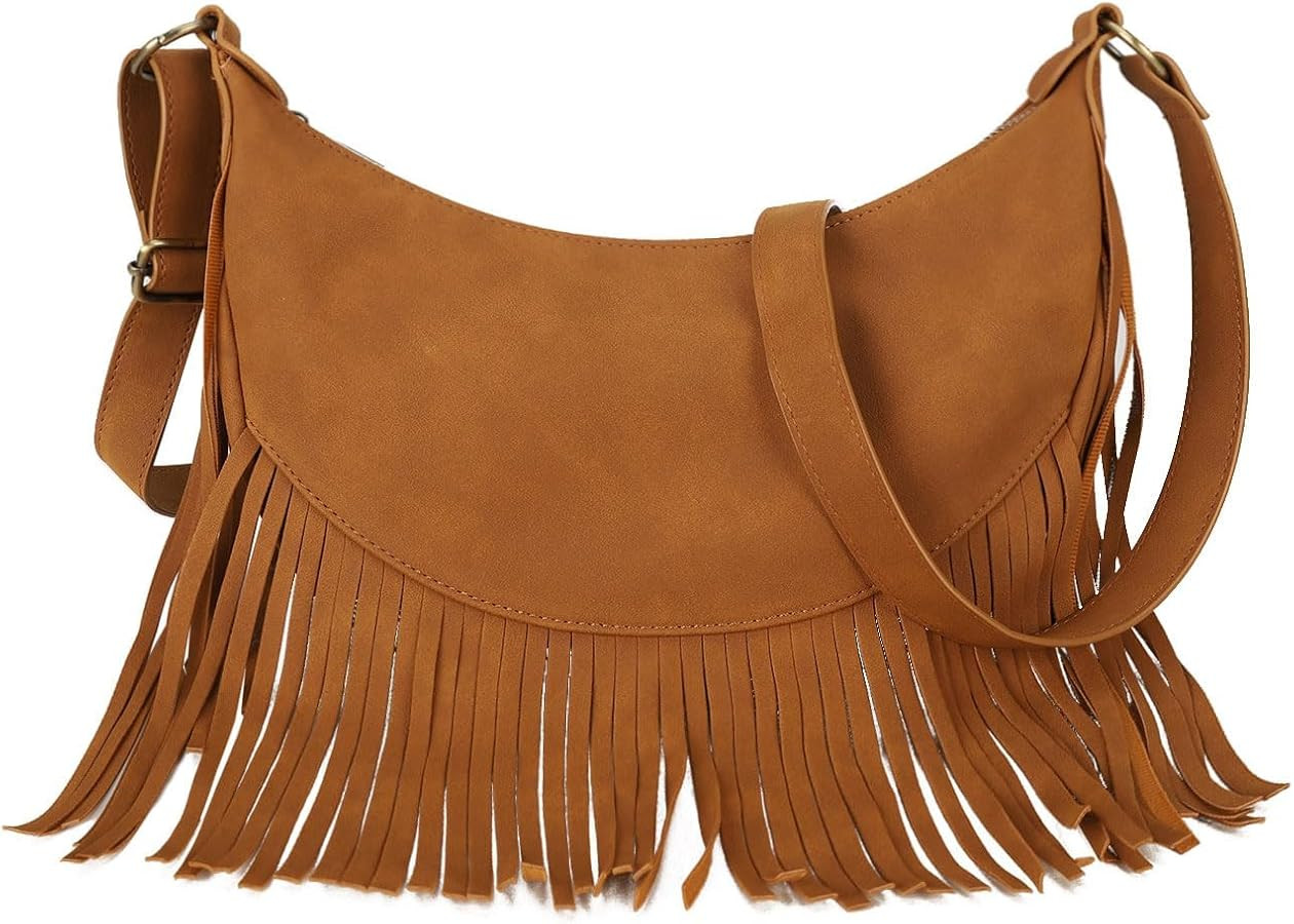 GLITZALL Boho Fringe Purse Small Crossbody Hobo Bags for Women Vegan Suede Western Country Purse | Amazon (US)