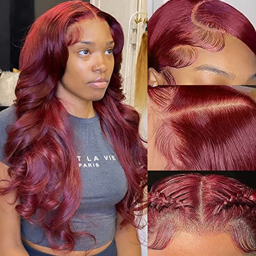 Aaliweya 99J Burgundy Lace Front Wig Human Hair 13X4 Body Wave 99J Lace Front Human Hair Wigs for Women Burgundy HD Transparent Frontal Wig Colored Pre Plucked 180% Density Wine Red Wig 28Inch | Amazon (US)