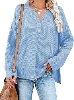 Pink Queen Women's V Neck Button Sweater Oversized Batwing Long Sleeve Henley Pullover Knit Jumpe... | Amazon (US)