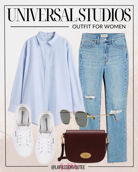 Elevate your Universal Studios experience with this timeless yet effortlessly cool outfit: Pair a crisp long-sleeve button-down shirt with classic denim jeans for a polished look. Add stylish sunglasses, a convenient crossbody bag, and sleek sneakers for a blend of sophistication and comfort perfect for your day of adventure.

#LTKworkwear #LTKstyletip #LTKtravel