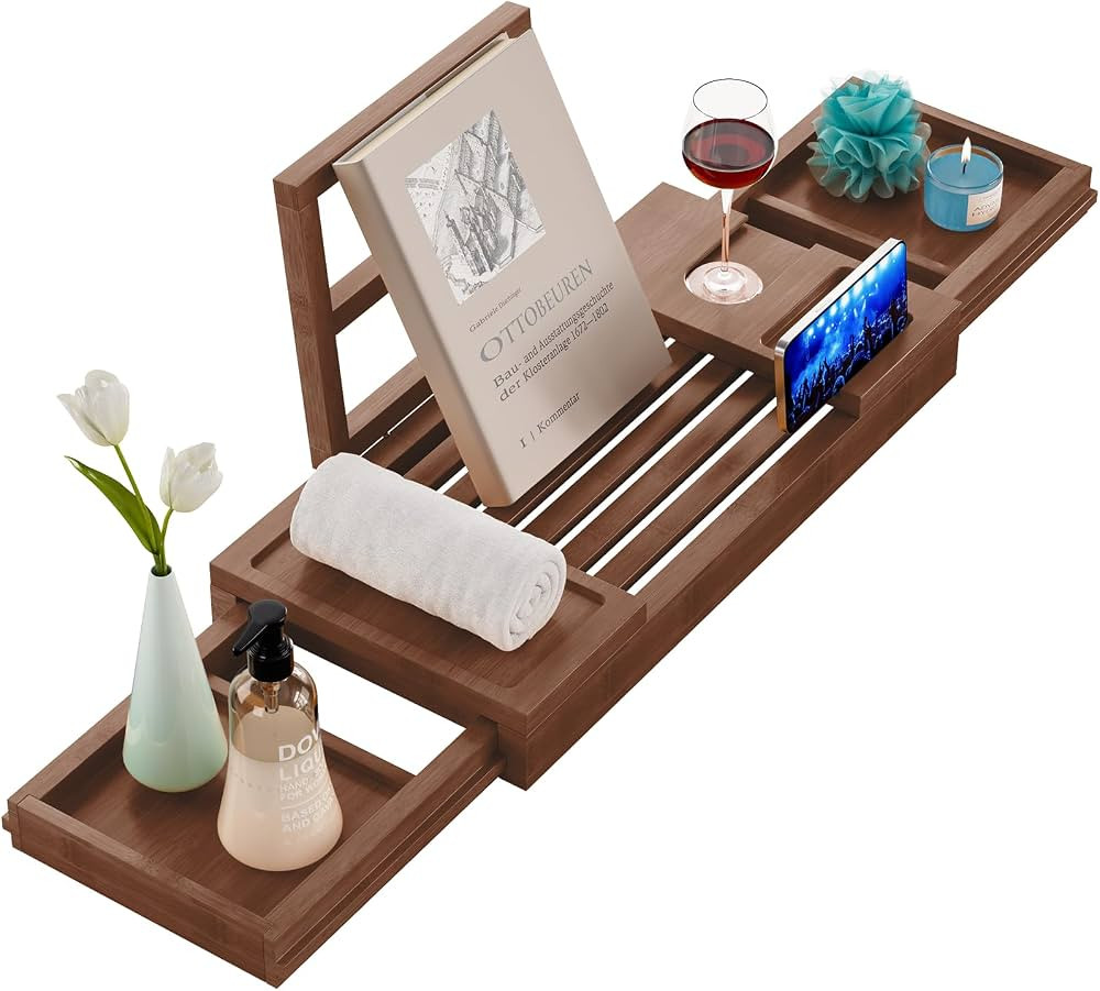 Yirilan Bamboo Bathtub Tray, Expandable Bathroom Tray, Waterproof Tray Caddy, Perfect Bath Caddy ... | Amazon (US)