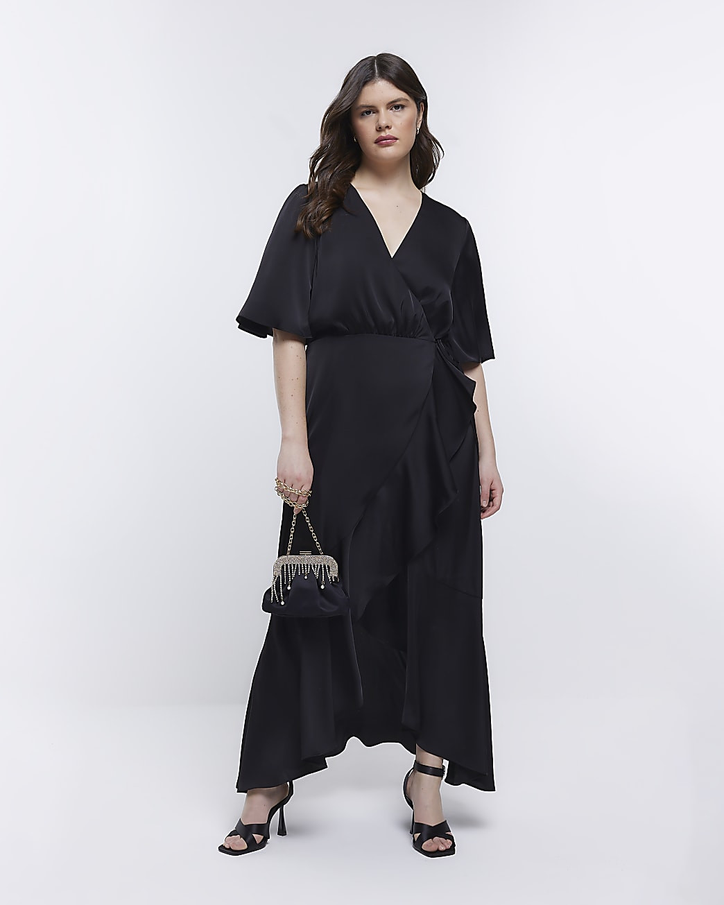 Black Bridesmaid collection Satin fabric Maxi | River Island (US)