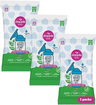 Breast Pump Wipes by Dapple Baby, 25 Count (Pack of 3), Fragrance Free, Plant Based & Hypoallerge... | Amazon (US)
