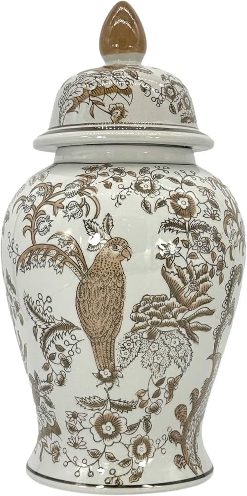 Galt International Brown & White Parrot Floral Chinoiserie Ceramic Temple Jar 18" w/Lid - Ginger ... | Amazon (US)