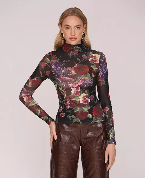 Women's Mesh Mock Neck Long Sleeve Top | Macy's