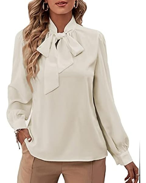 CZYINXIAN Womens Dressy Chiffon Blouse Business Work Casual Tie Neck Shirt Tops | Amazon (US)