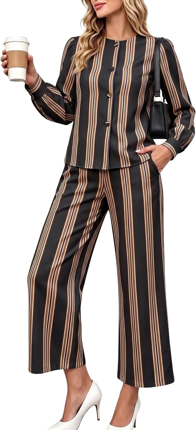 Tankaneo Two Piece Sets for Women Striped Dressy Casual Pants Suits 2026 | Amazon (US)