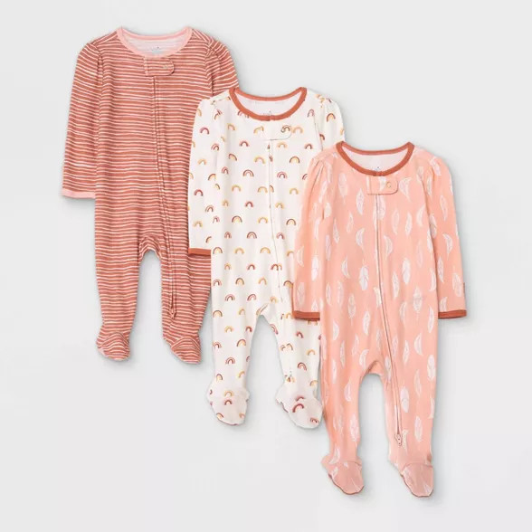 Baby Girls' 3pk Earth & Sky Sleep N' Play - Cloud Island™ Pink | Target