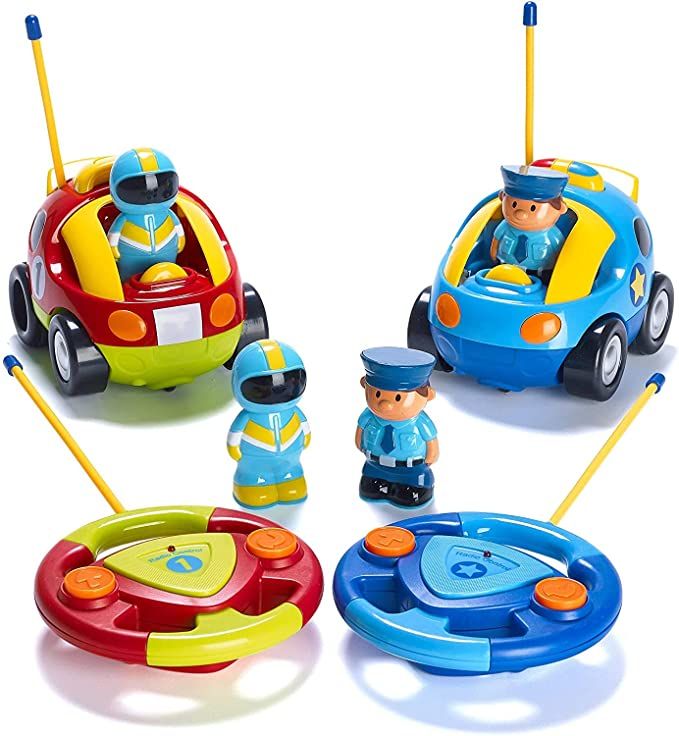 Prextex Pack of 2 Cartoon Remote Control Cars - Police Car and Race Car - Radio Control Toys for ... | Amazon (US)
