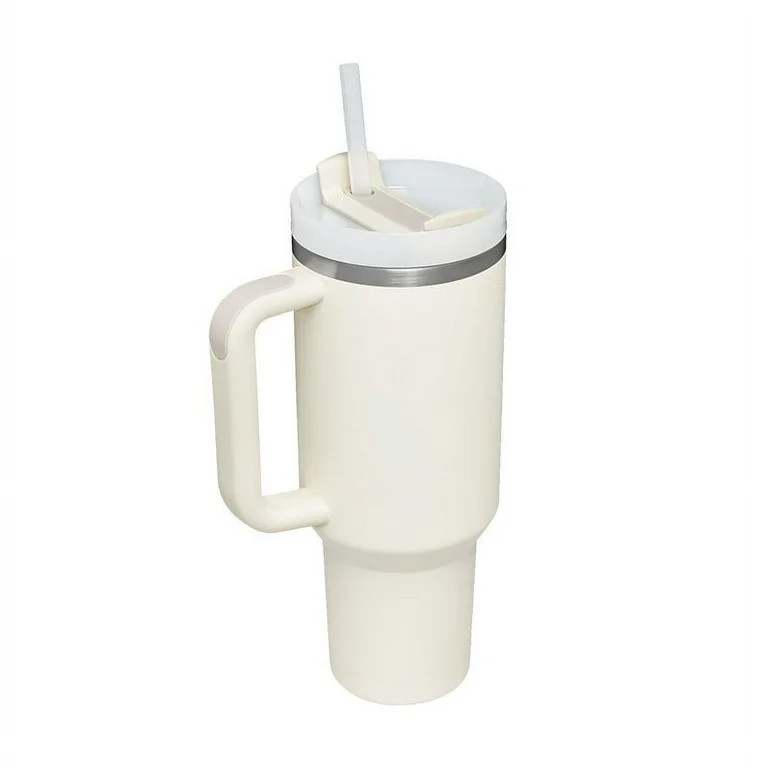 40oz Mug: Insulated Tumbler with Handle, Straw, Stainless Steel - cream | Walmart (US)