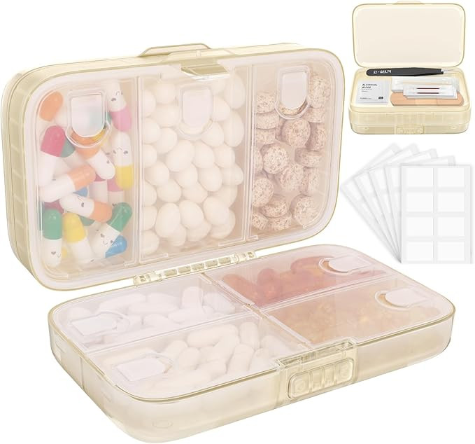 FYY Weekly Pill Organizer with Labels,8 Compartments Travel Daily Pill Case Airtight Moistureproo... | Amazon (US)