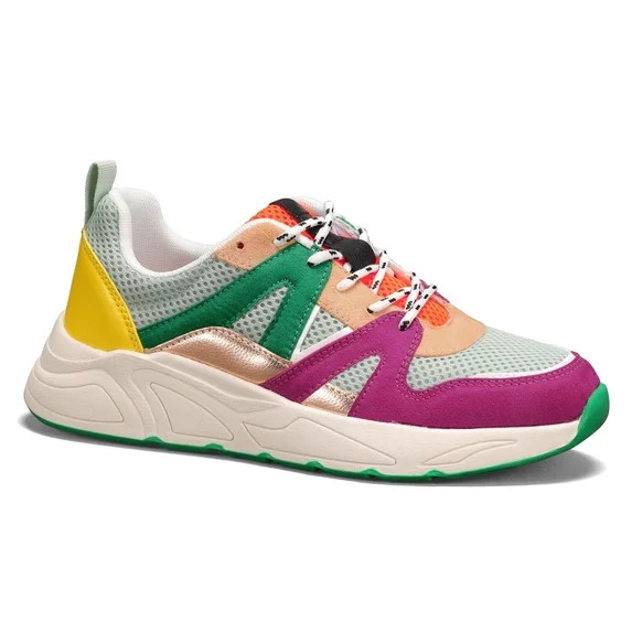 LUCKY STEP Chunky Colorful Sneakers Fashion Walking Tennis Travel Shoes,Fuchsia/Green,Womens | Walmart (US)