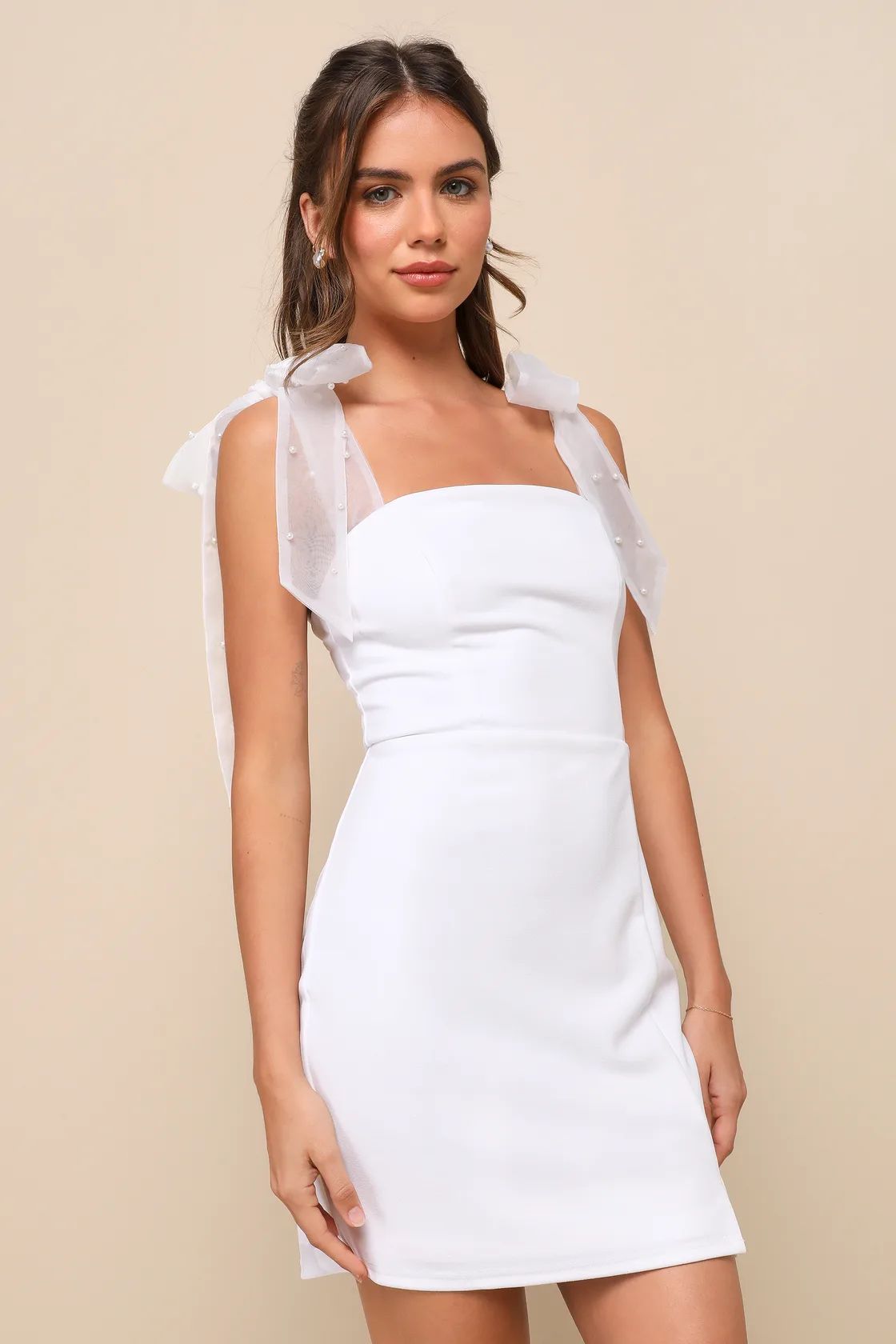 Beaming Perfection White Pearl Organza Tie-Strap Mini Dress | Lulus