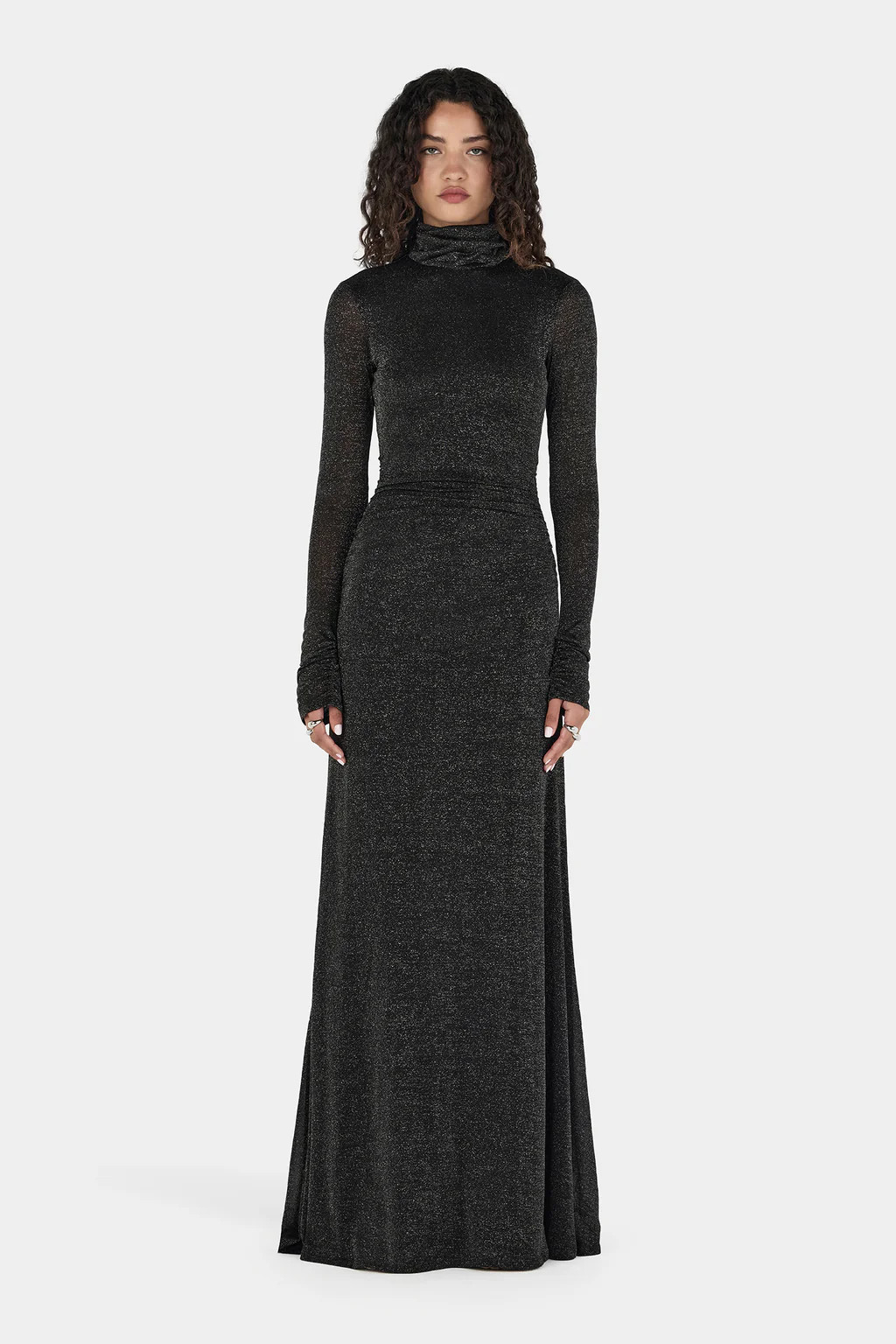 Phoebe Maxi Dress Charcoal Lurex | Hansen and Gretel