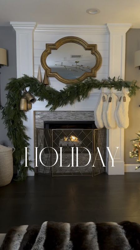 Christmas decor, holiday decorating, mantel decor design… 
Christmas garland. stockings 
Christmas tree 
I have lights on my garland but I was struggling with getting it on video 
Select items on sale!

#LTKhome #LTKVideo #LTKHoliday