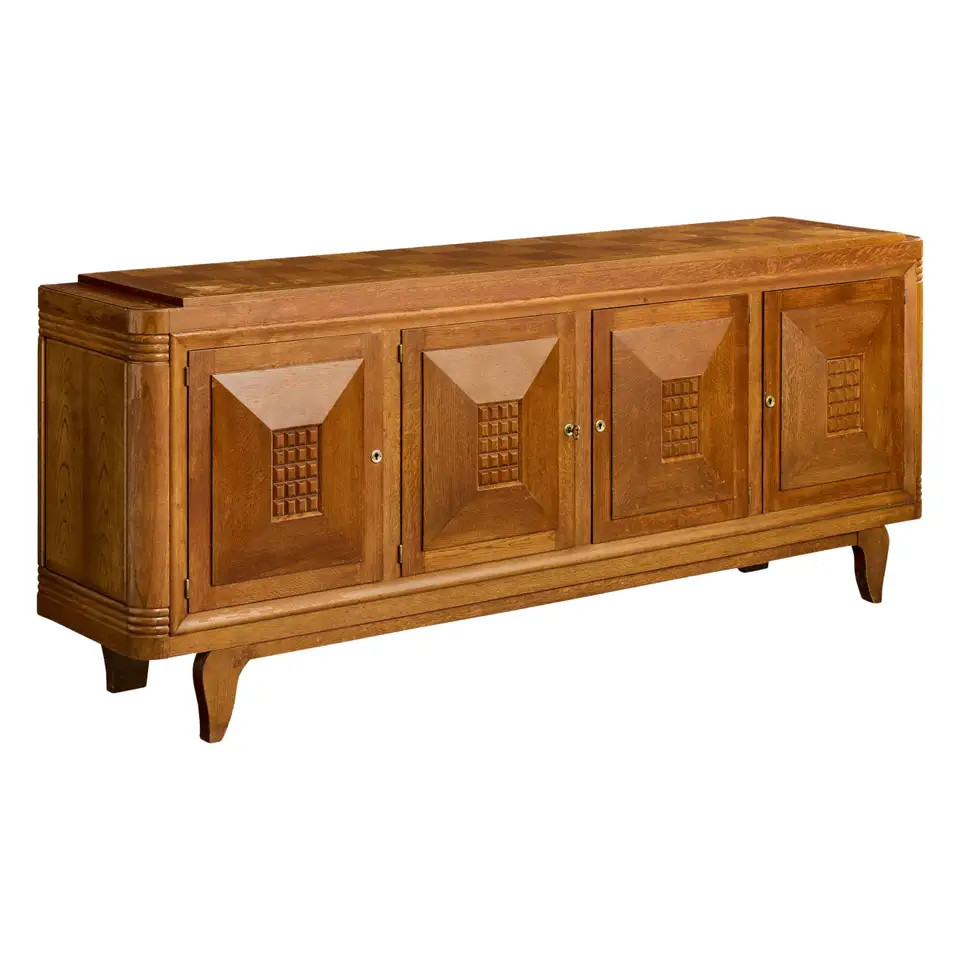 French Designer, Sideboard, Oak, Brass, France, 1940s | 1stDibs