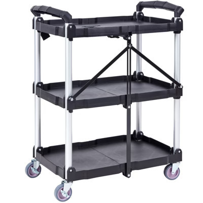 VEVOR Foldable Utility Service Cart, 3 Shelf 165LBS Heavy Duty Plastic Rolling Cart , Portable Garage Tool Cart for Warehouse/Office/Home | Target