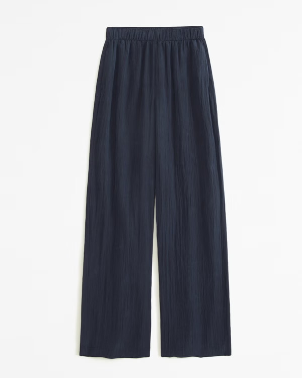 Crinkle Textured Pull-On Wide Leg Pant | Abercrombie & Fitch (US)