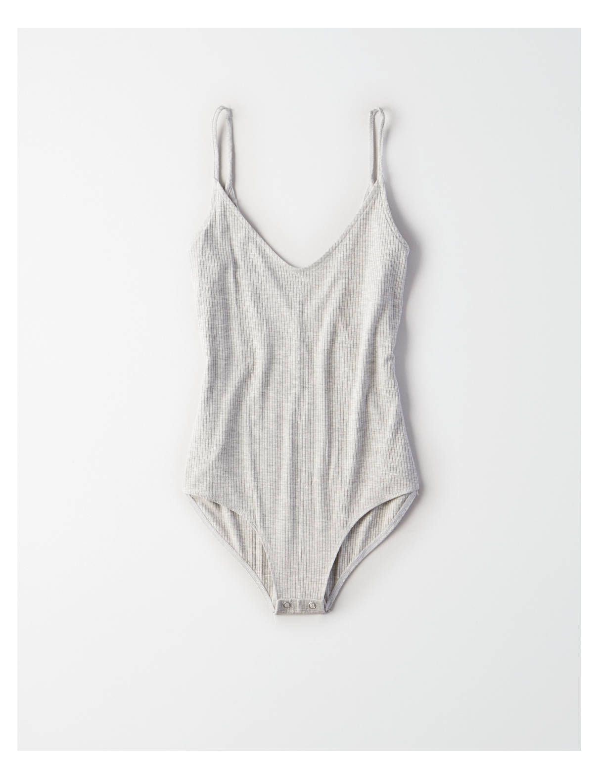 AE Basic V-Neck Bodysuit, Heather Gray | American Eagle Outfitters (US & CA)