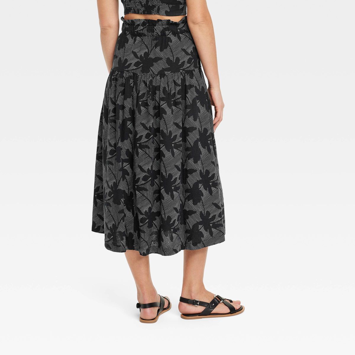 Women's Tie Waist Midi Skirt - Universal Thread™ Black Floral XS | Target