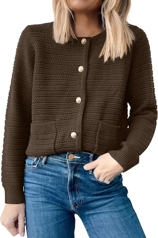 ANRABESS Women's Cropped Cardigan Sweater 2024 Fall Button Down Tweed Knit Lady Jackets Trendy Ou... | Amazon (US)