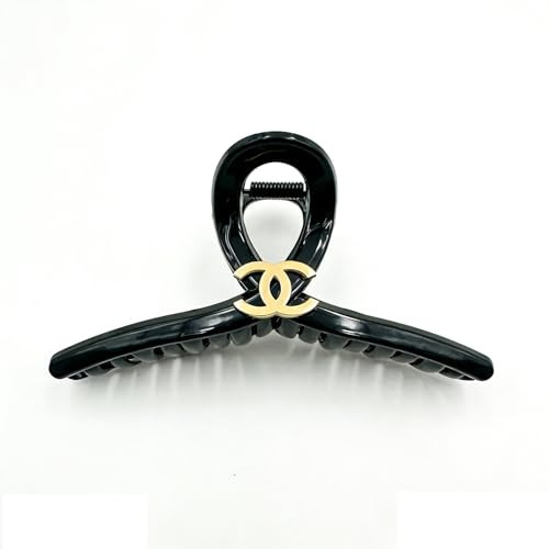 Shiny Black Large Hair Claw Clip with Gold Accent – Shatterproof & Long-Lasting Trendy Women’s Hair Styling Accessory | Amazon (US)