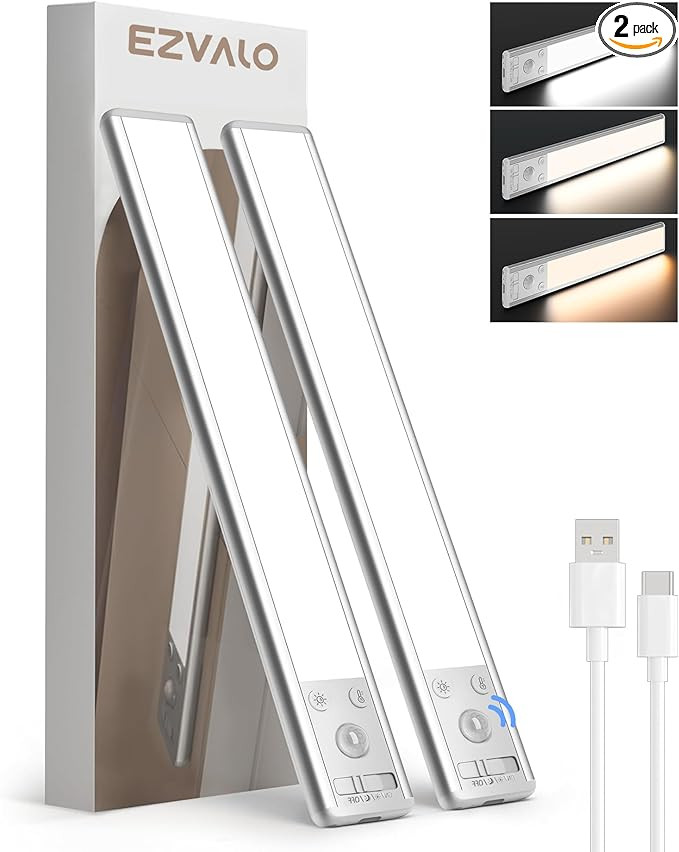 EZVALO 10inch Under Cabinet Lighting, 2500mAh Rechargeable Motion Sensor Lights Indoor with 3 Col... | Amazon (US)