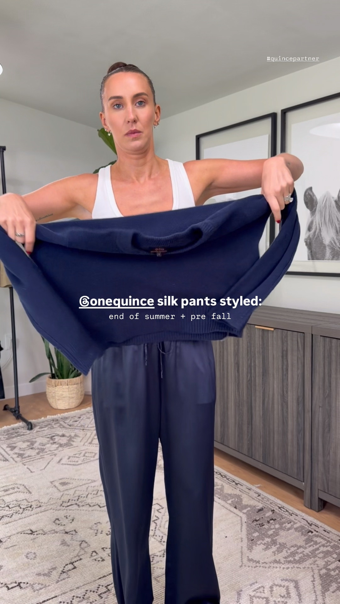 Confidently styling silk for fall — two ways with one pair of pants.

Satin reads dressy, so keep everything else casual: a tucked tank and flat sandal now, cashmere and a boot when it cools off. 100% washable silk at $90, and the Mongolian cashmere crewneck at $119.90.

Wearing a SMALL in tops and bottoms!
 @Quince  #quincepartner

#LTKootd #LTKSeasonal