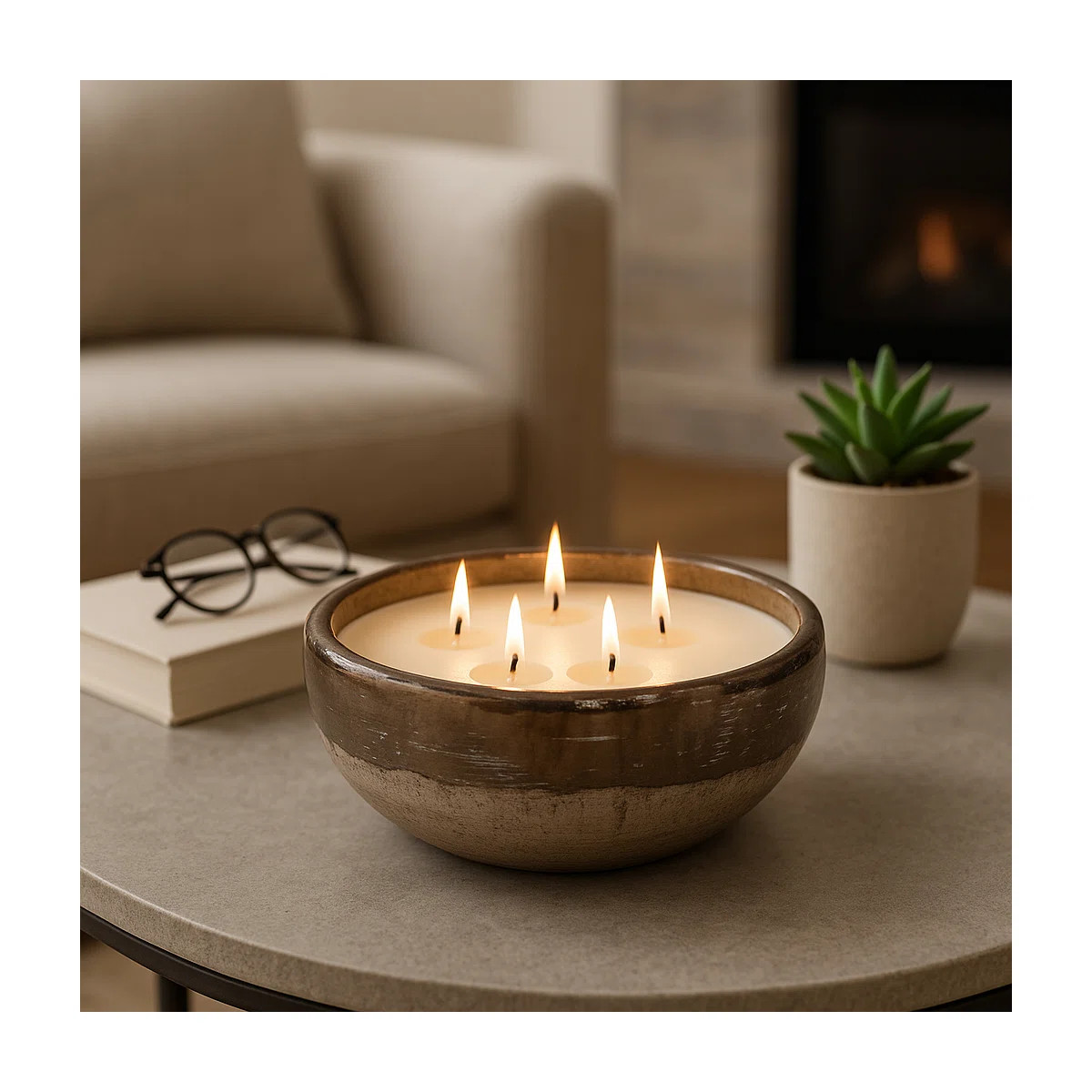 One Allium Way Decorative Terracotta Scented Bowl for Bookshelf - Modern Two Tone Decor Candle Li... | Wayfair North America
