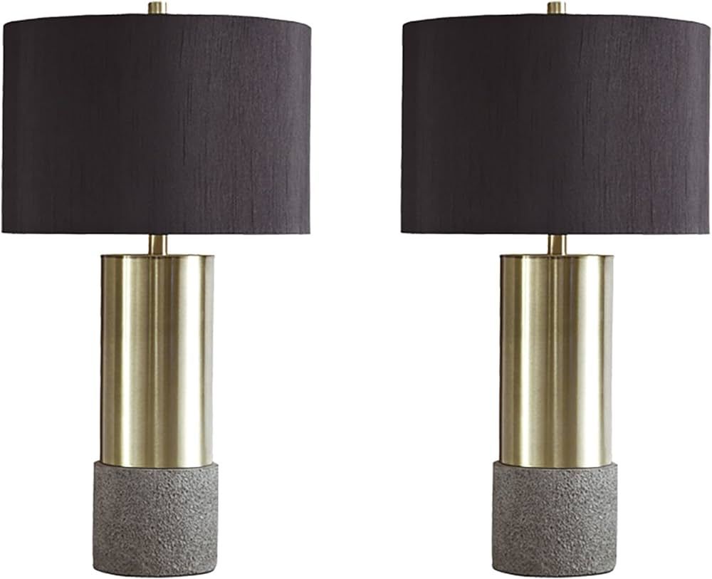 Signature Design by Ashley Jacek Modern Contemporary Table Lamp, 2 Count, Gray & Brass Finish | Amazon (US)