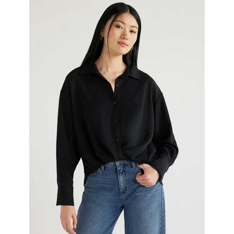 Scoop Women’s Knot Front Top with Long Sleeves, Sizes XS to XXL | Walmart (US)