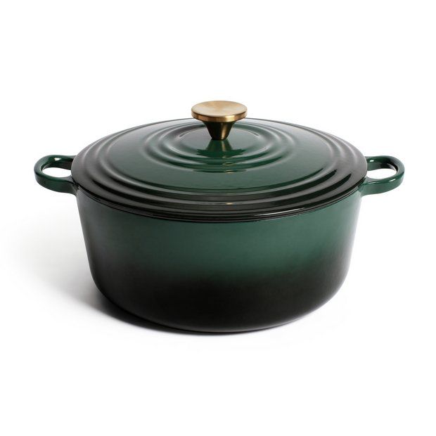 Habitat 5.3 Litre Cast Iron Casserole Dish - Green | Habitat UK