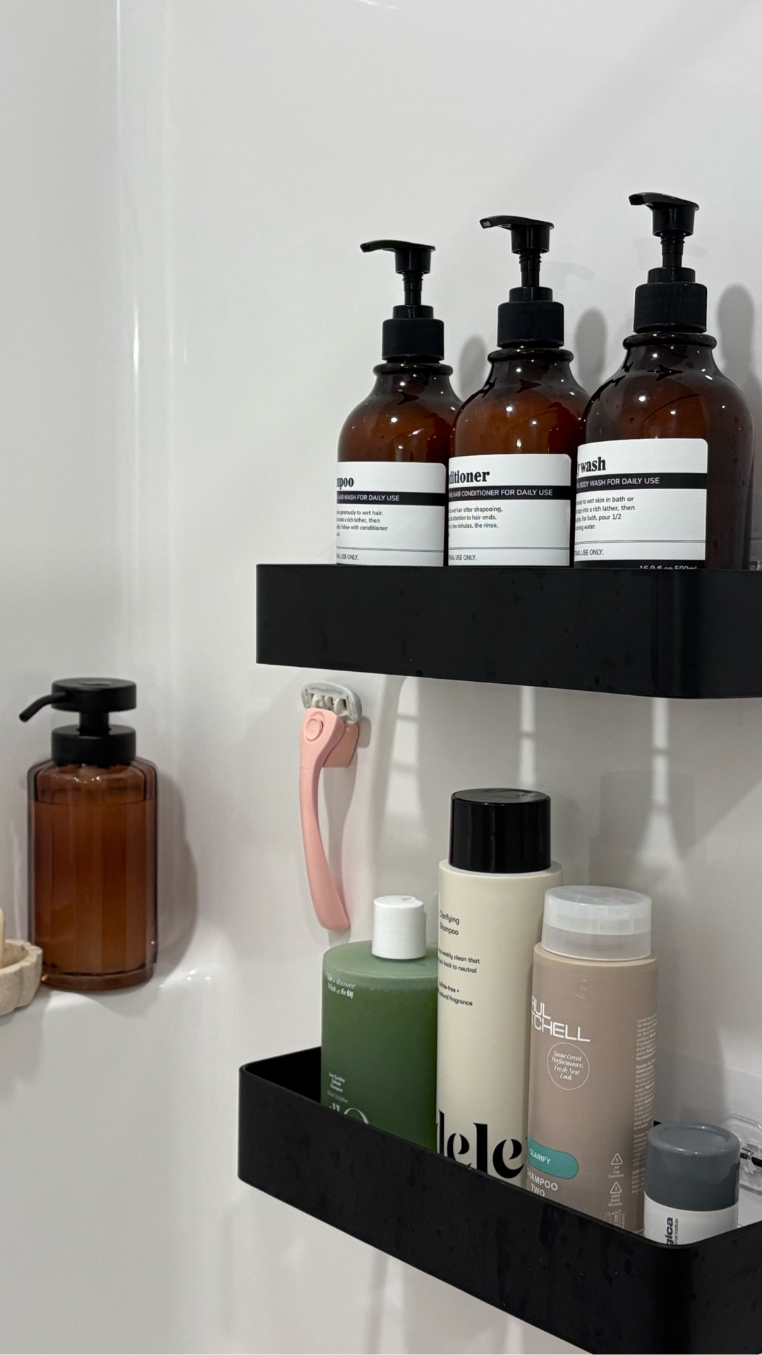 Items I use to make my bathroom functional + chic!!! The MaisoNovo shampoo and conditioner bottles are so cute but I ended up using a bigger shelf than the mount they send with it! Koala Eco hand soaps are my favorite, aesthetic and clean. Love to throw a soap dish under the hand soap to give it a little tray too. 

#LTKHome