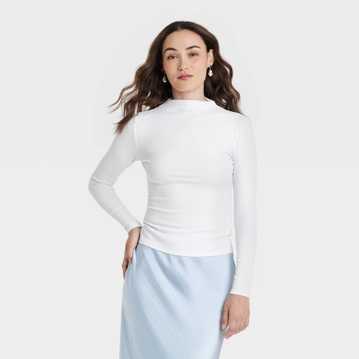 Women's Long Sleeve Mock Turtleneck T-Shirt - A New Day™ White XXL | Target