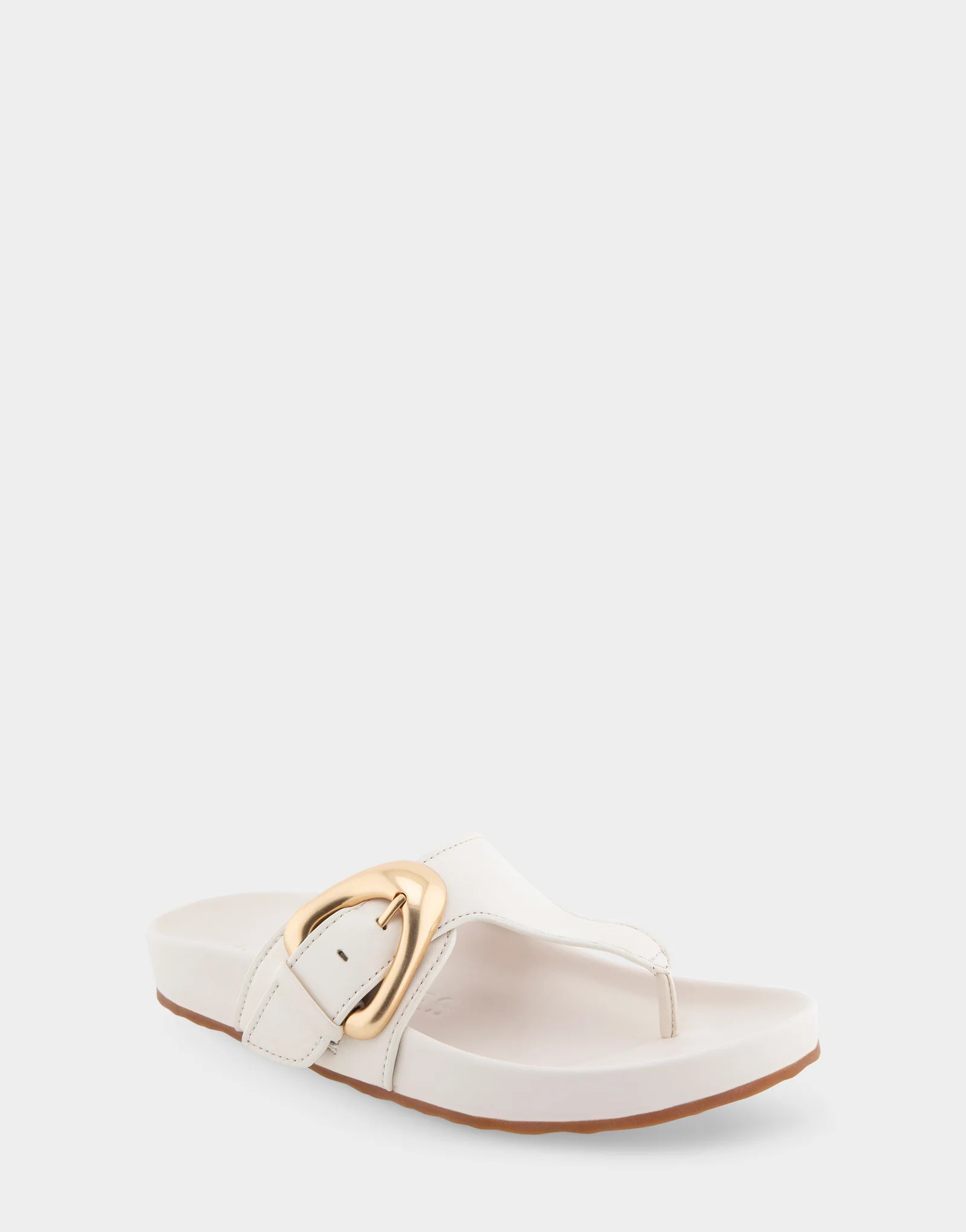 Women's Oversized Buckle Molded Footbed Thong Sandal in Eggnog Leather | Aerosoles
