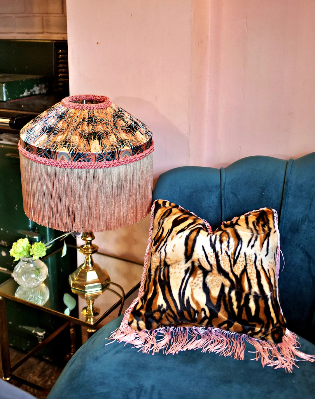 Handmade Hot Pink Velvet Tiger Print Decorative Pillows, Pink Fringe Cushion, Couch Pillow, Tasse... | Etsy (US)