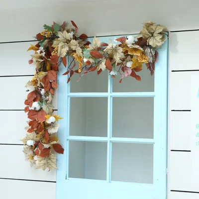 Fall Decor - Maple Leaves Garland With Pumpkin For Halloween Thanksgiving Day | Wayfair North America