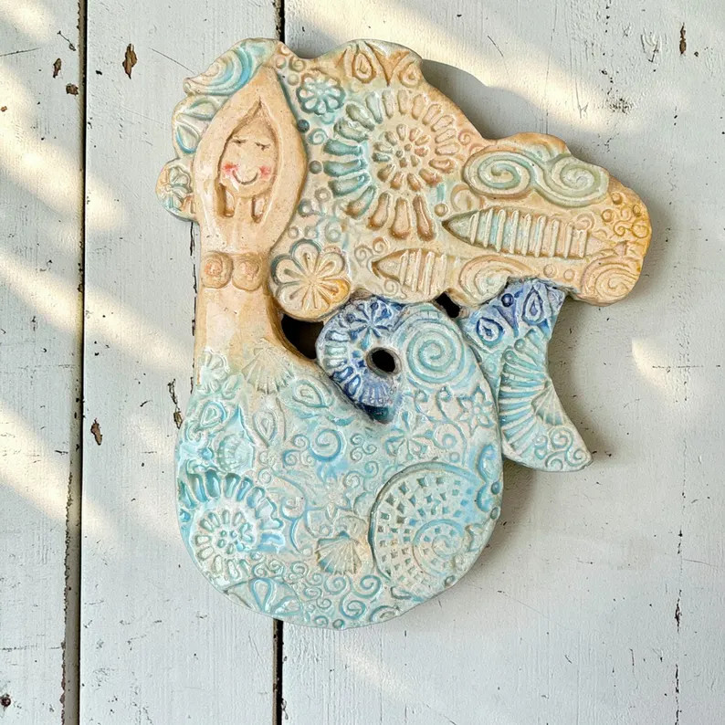 Mermaid Wall Hanging: Coastal Wall Art - Sea Maiden Stoneware Plaque - Handmade in Wales - Etsy | Etsy (Global)
