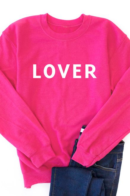 LOVER Block Hot Pink Graphic Sweatshirt | The Pink Lily Boutique