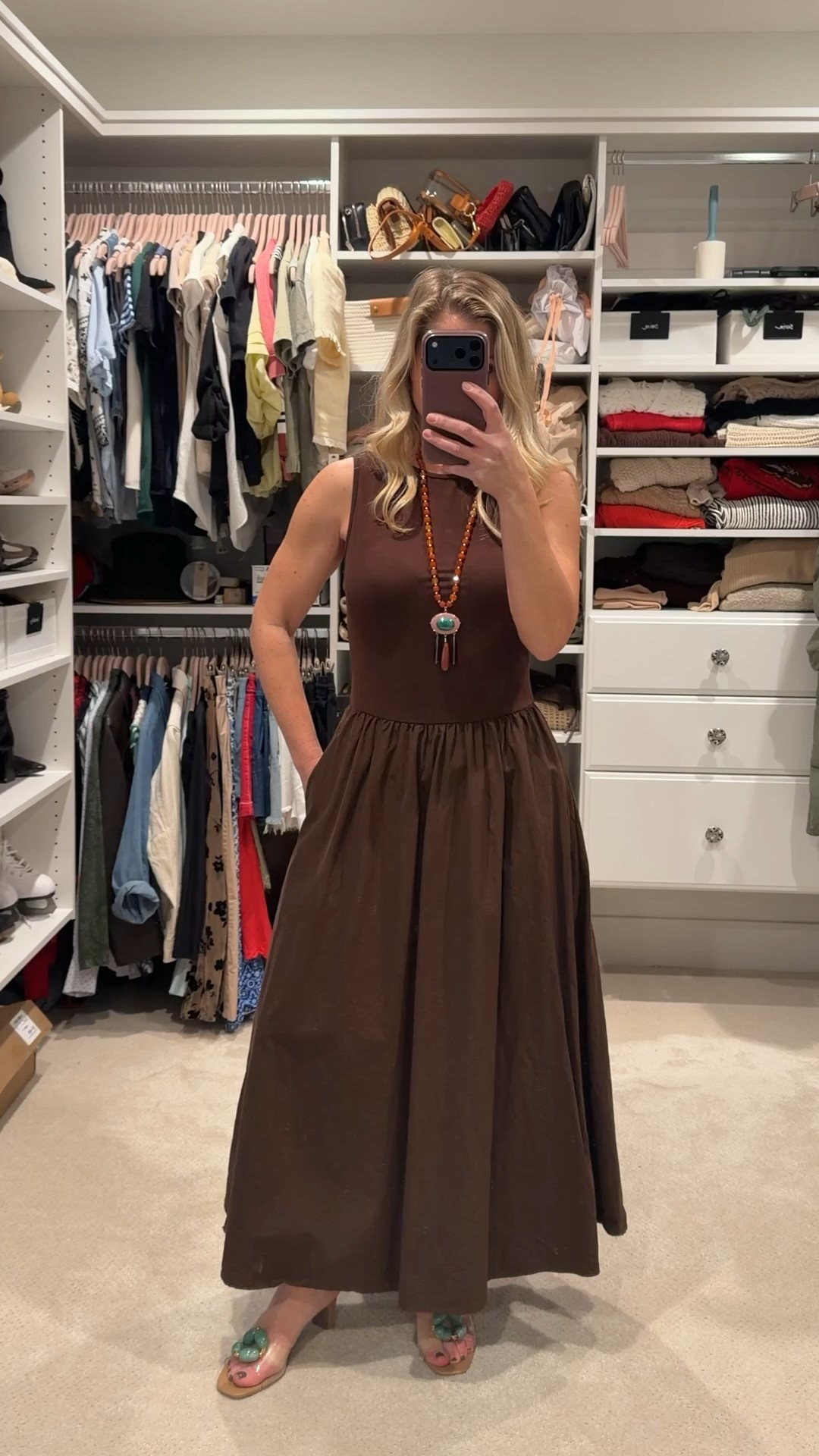 Chocolate tones for Spring always win. 🤎✨
This easy maxi dress is one of those throw-on-and-go pieces that somehow still feels elevated. I finished it with my favorite Cecilia New York beaded mules and layered in this Jennifer Behr statement necklace for a pop of color and texture.

It’s the kind of look that works for brunch, errands, or dinner plans, just swap accessories and go.

Would you style this more casual with flats, or dress it up with heels? 💬

#LTKSeasonal #LTKootd #LTKPetite