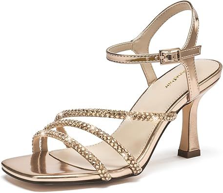 SelenePair Women's High Stiletto Heels Sparkle Open Square Toe sandals Adjustable Buckle Ankle St... | Amazon (US)