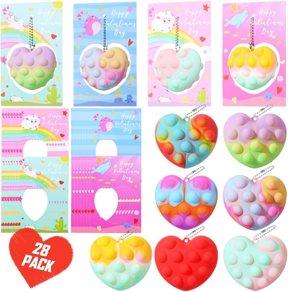 Valentines Day Gifts for Kids: 28-Pack Valentines Cards with 3D Heart-Shaped Pop Ball It Fidget S... | Amazon (US)