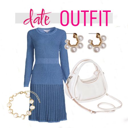 Such an affordable outfit! This blue knit dress is only $23 and the person earrings and bracelet are super affordable as well!

#LTKstyletip #LTKunder50 #LTKFind