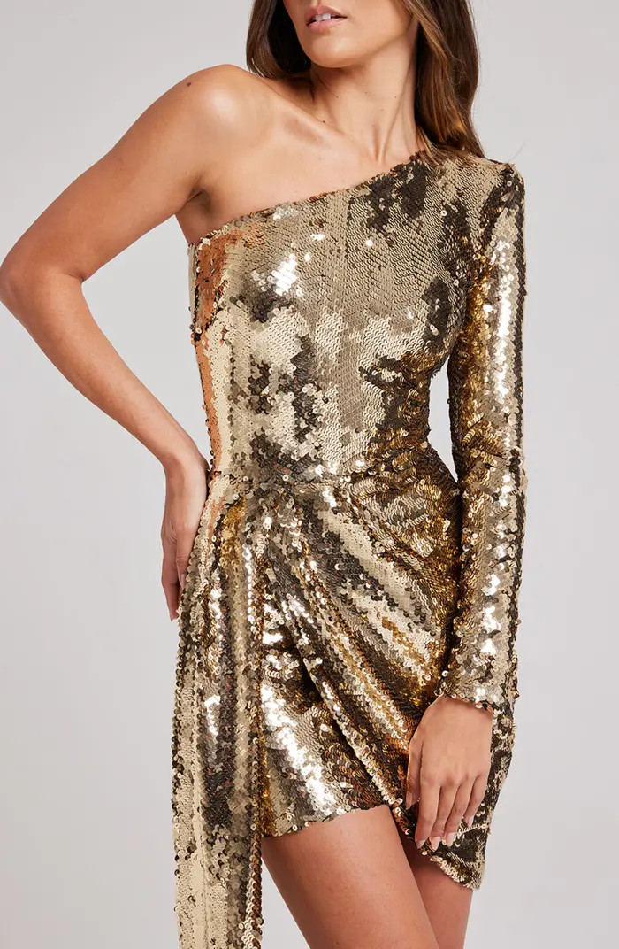 Celina Sequin One-Shoulder Long Sleeve Cocktail Minidress | Nordstrom